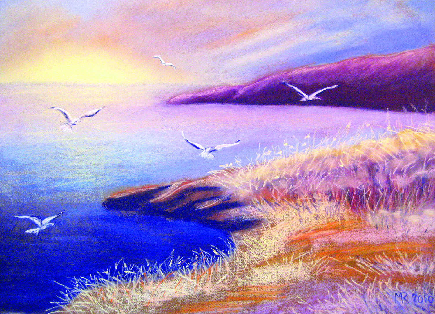 Image of seagulls flying over cliff tops at sunset links to one of Eckankar's spiritual events